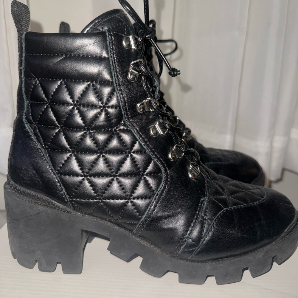 Quilted leather combat boots